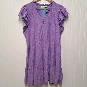 Vineyard Vines Dress Womens XL Blue Block Print Tiered Mini Coastal Cottagecore